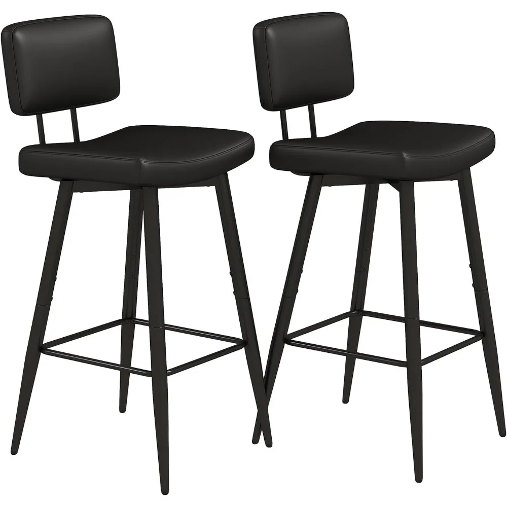 

30 Inch Tall Bar Stools Set of 2, High Counter Height Barstools with Padded Back Support, Faux Leather Bar Chairs, Metal Legs, f