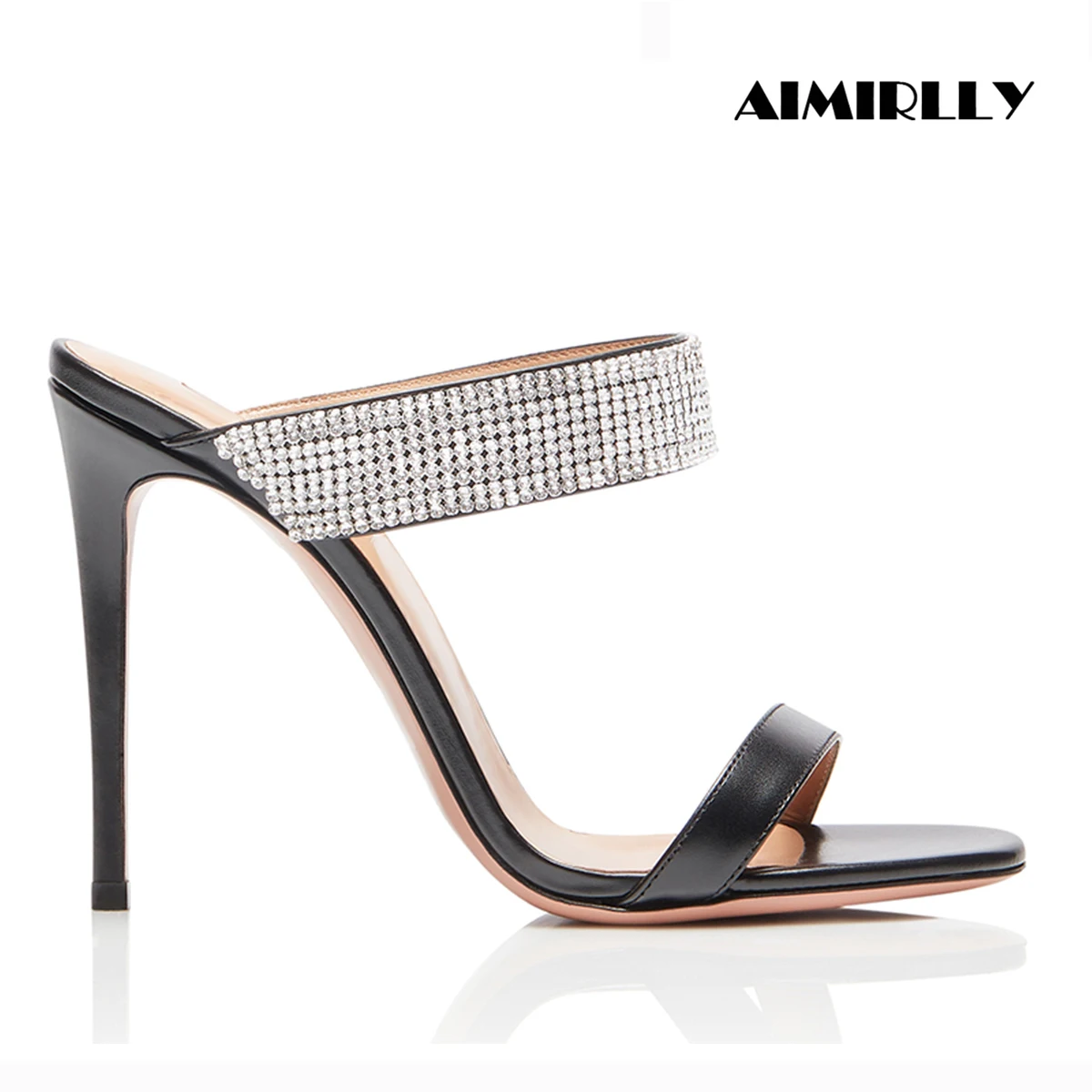 

Fashion Women's Heeled Sandals Crystal Strap Mules High Heels Slipper Shoes Ladies Casual Party Outfit Footwear Slip On Aimirlly