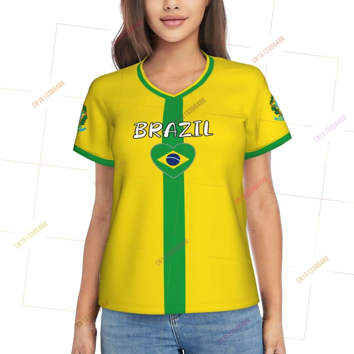2026 Brazil Flag Shirts Women Patriotic Tee Tops V-Neck Short Sleeve Summer Soft Breathable Lady Y2k T-Shirt