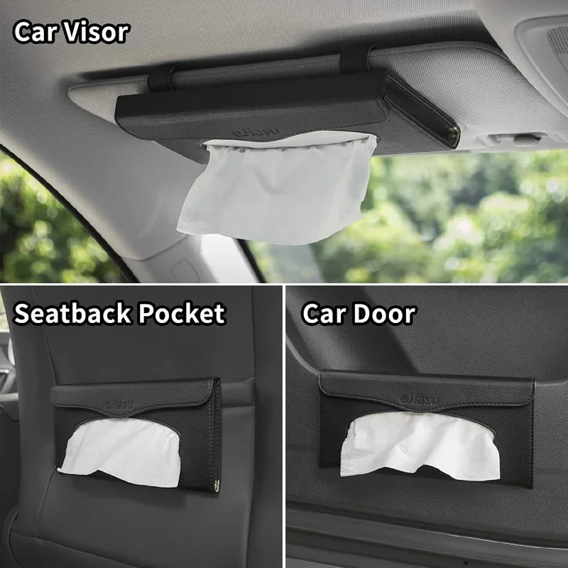 

Leather Sun Visor Hanging Tissue Holder with Mask Storage Car Interior Clip