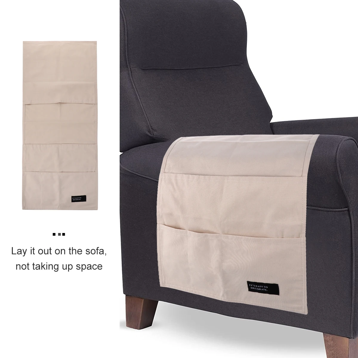 

1pc Sofa Armrest Organizer Bag Multifunctional Storage Pocket Cotton Fabric Sundry Bag For Remote Control Phone Pocket Reusable