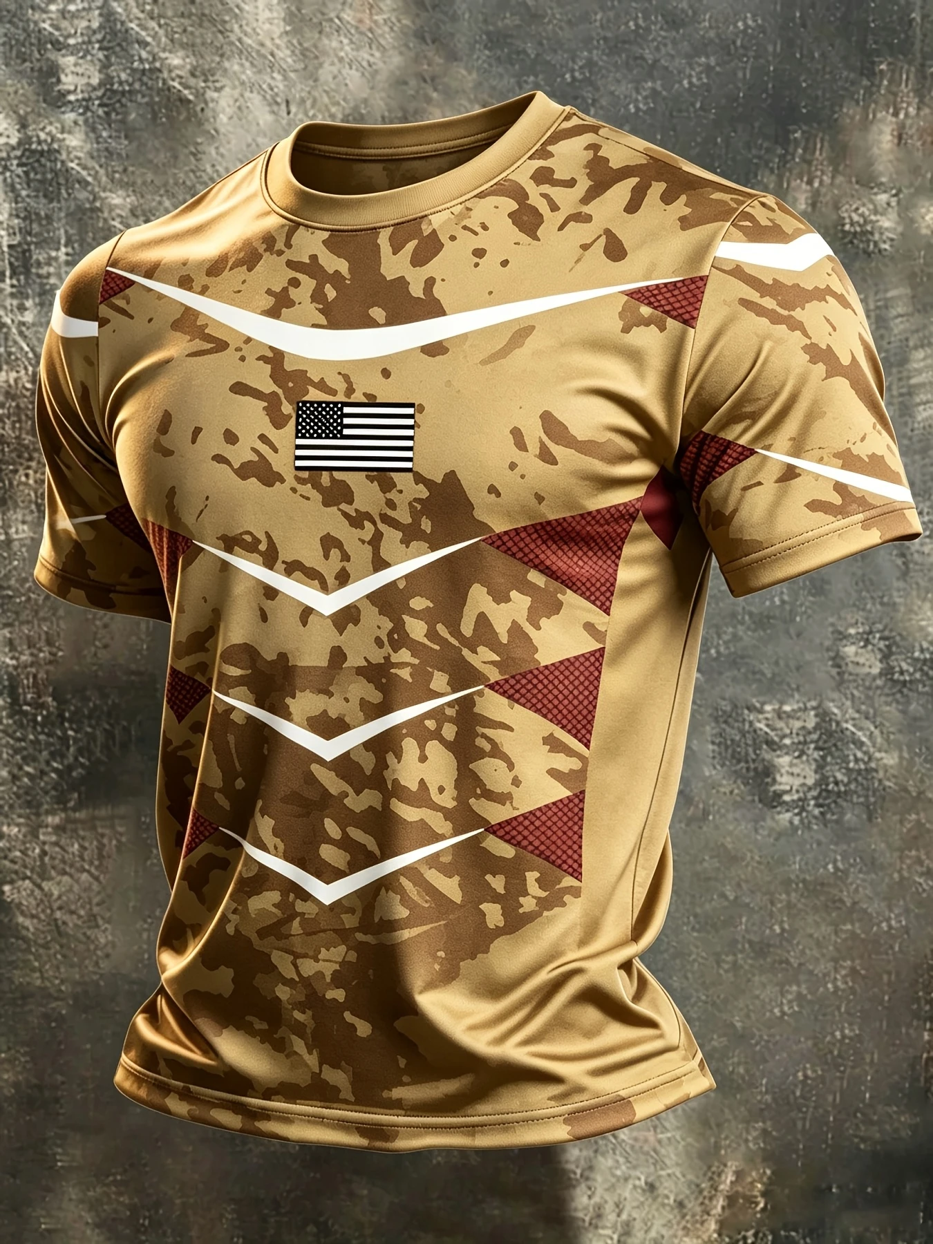 Men's USA Flag Soccer Jersey, White Camo Geometric Triangle Print Short Sleeve Sports Football Fan Tee Top