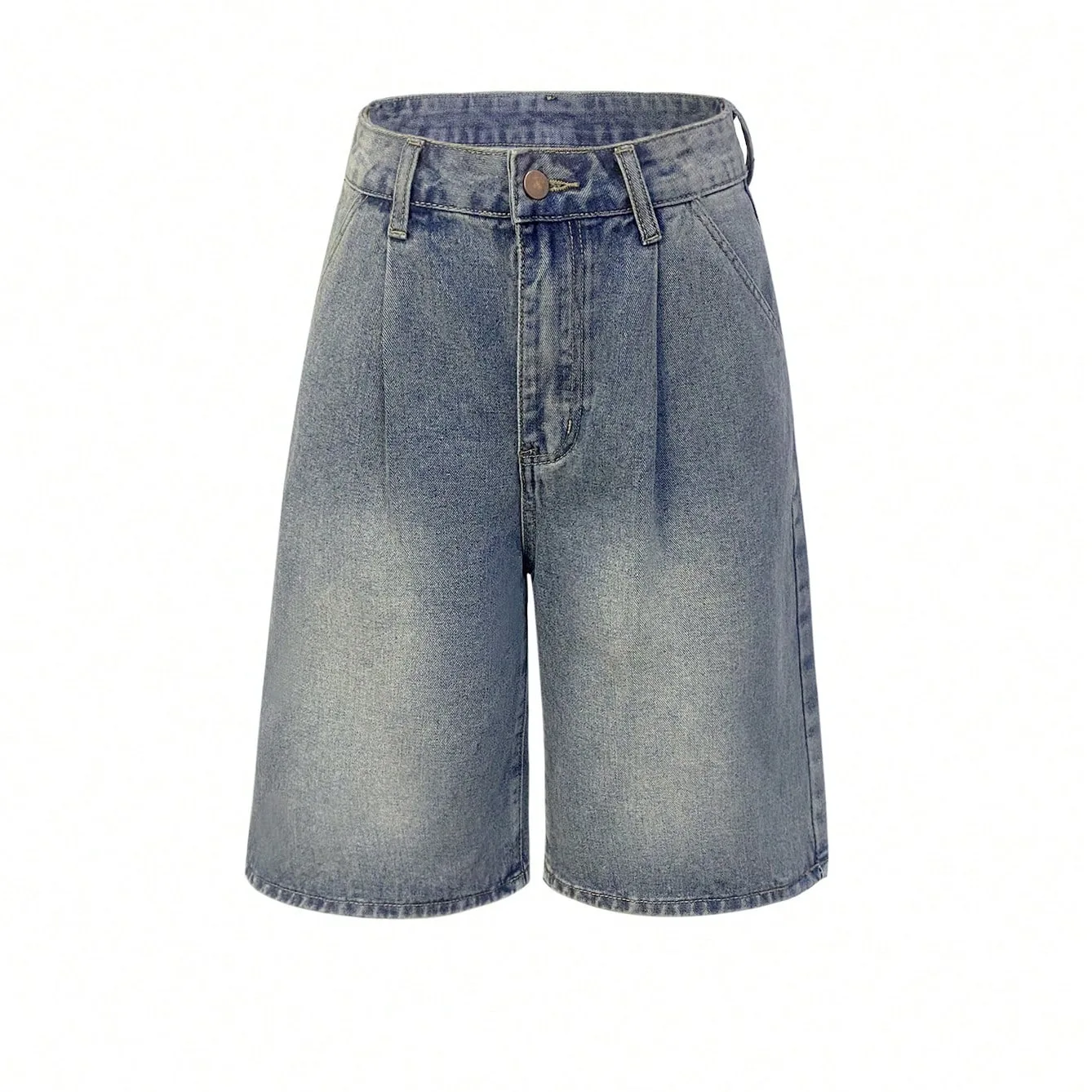 Jeans Knee Length Women Straight Short Pants Mid Waist Pockets Washed Distressed Button 2025 Streetwear Female Denims Trousers