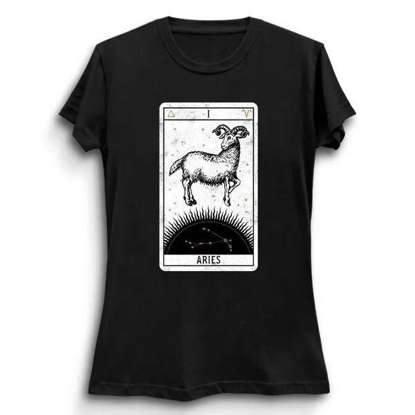 Aries Vintage Distressed Goth Tarot Zodiac Sign T shirt Design