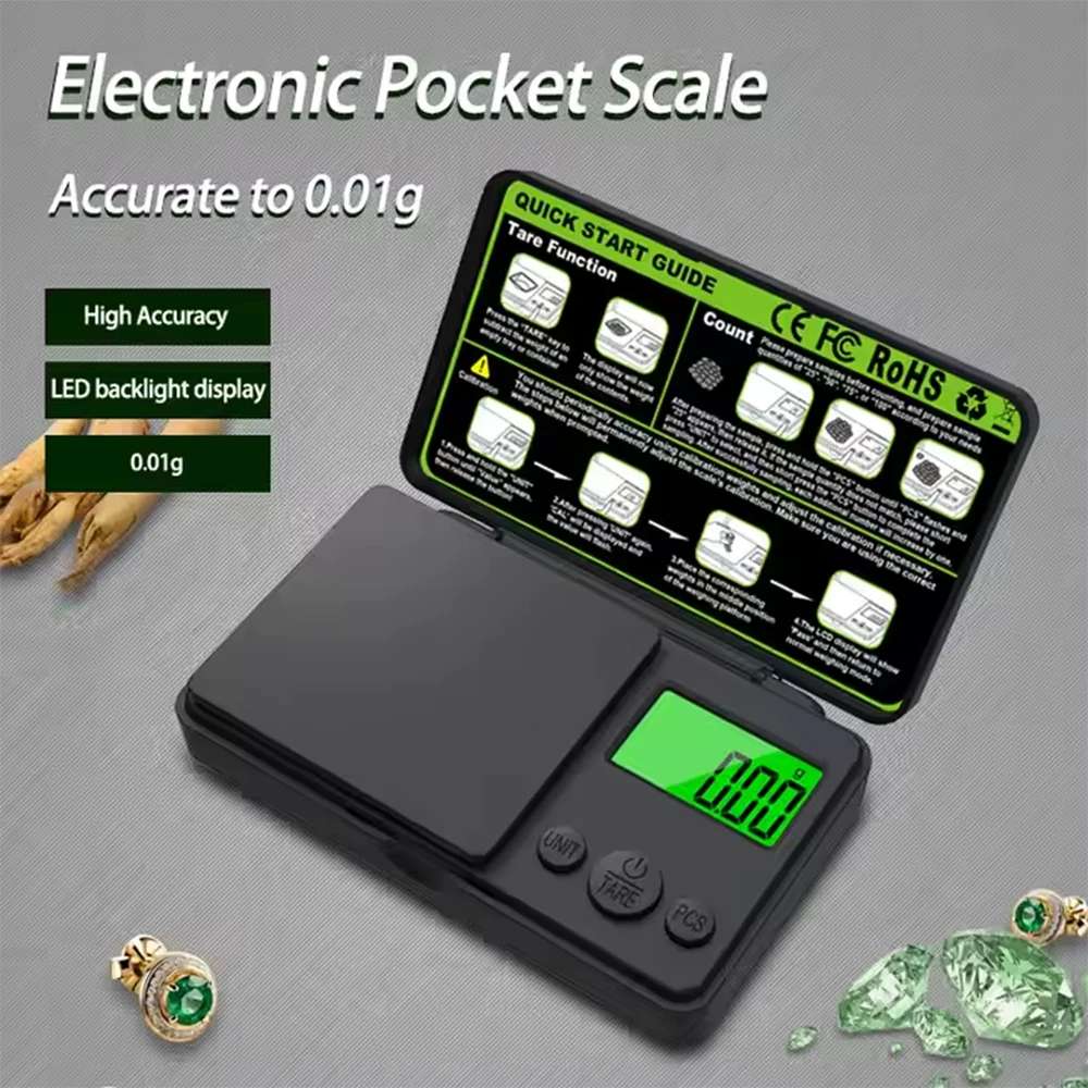 مقياس الجيب الرقمي الصغير المحمول عالي الجودة ABS الذهب وزن المجوهرات مع إضاءة خلفية LCD كبيرة أدوات وزن العلامة التجارية الجديدة