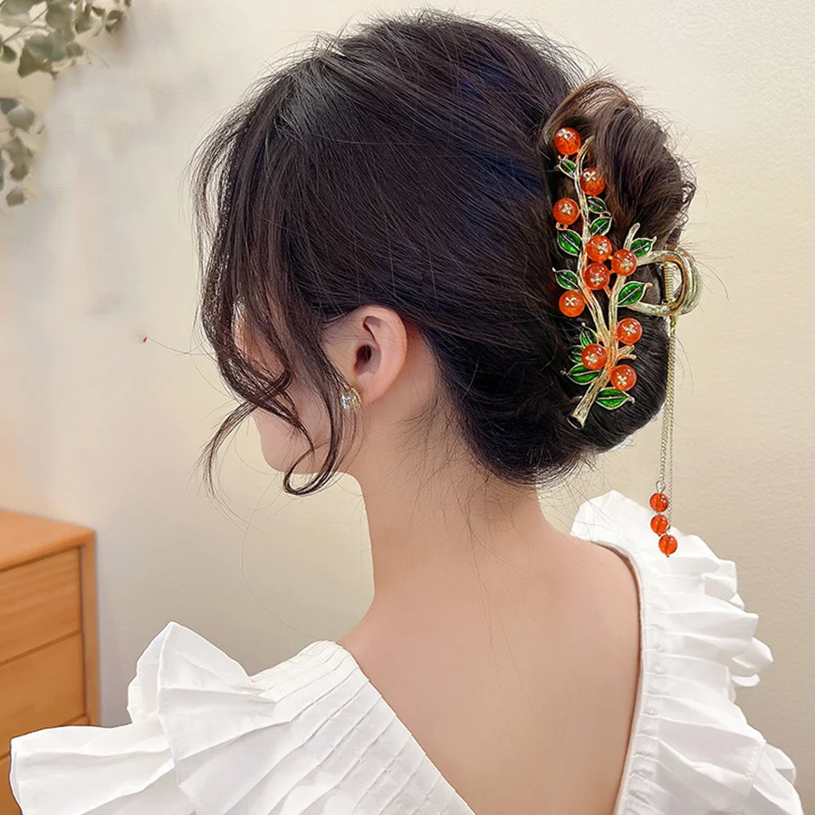 Pince à cheveux crabe géométrique en métal pour femmes et filles, épingles à cheveux coréennes, pince à queue de cheval, fleurs rouges élégantes, accessoires pour cheveux, nouvelle mode