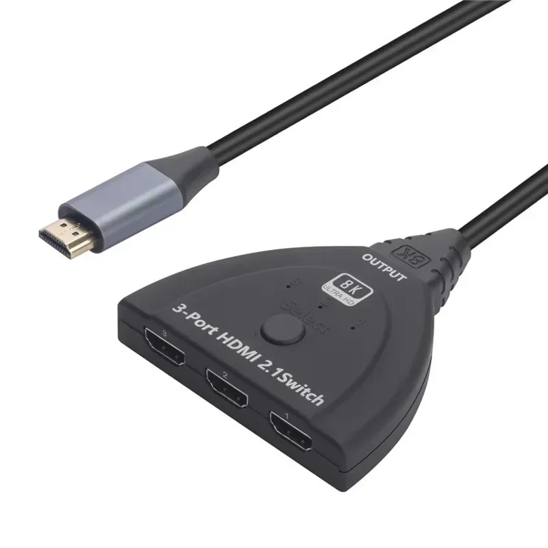 HDMI2.1 3 in 1 출력 스위치 케이블 3포트 스위처 선택기는 PS4/5 게임 콘솔 PC용 DTS/Dolby/HDCP2.3,8K@60Hz HDMI 2.1을 지원합니다.