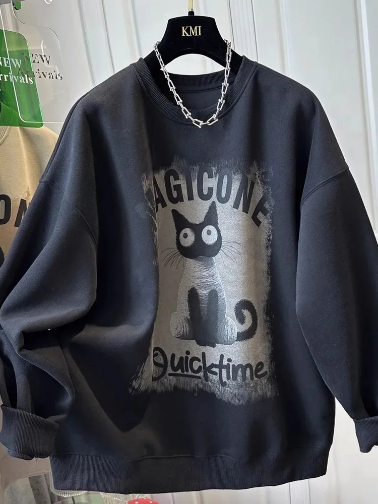 

Loose Fit Long Sve Print Sweatirt ex Autumn Winter Casual Top Streetwear Sle Comfortable Polyester Crew Ne