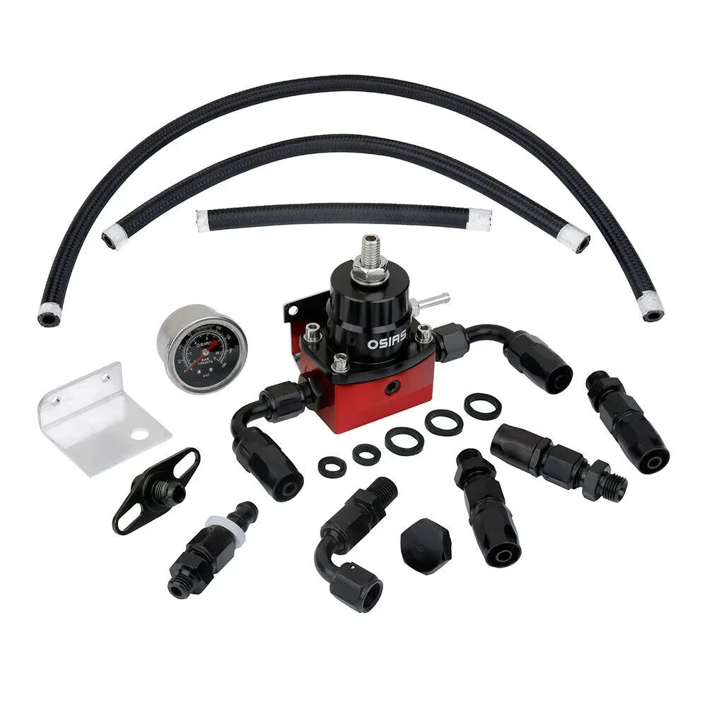 

OSIAS New 100xkPA 160PSI Aluminum Adjustable Autos Fuel Pressure Regulator With Gauge+AN6 Fuel Line Hose+Fittings End Kit