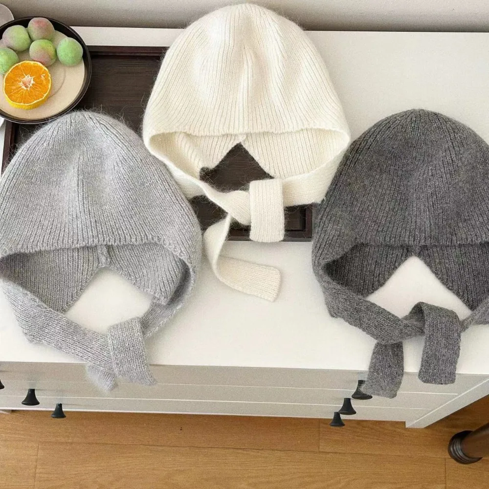 New Ear Flaps Knitted Hat Keep Warm Cold Protection Winter Beanie Cap Solid Color Breathable Ear Protection Hat for Women