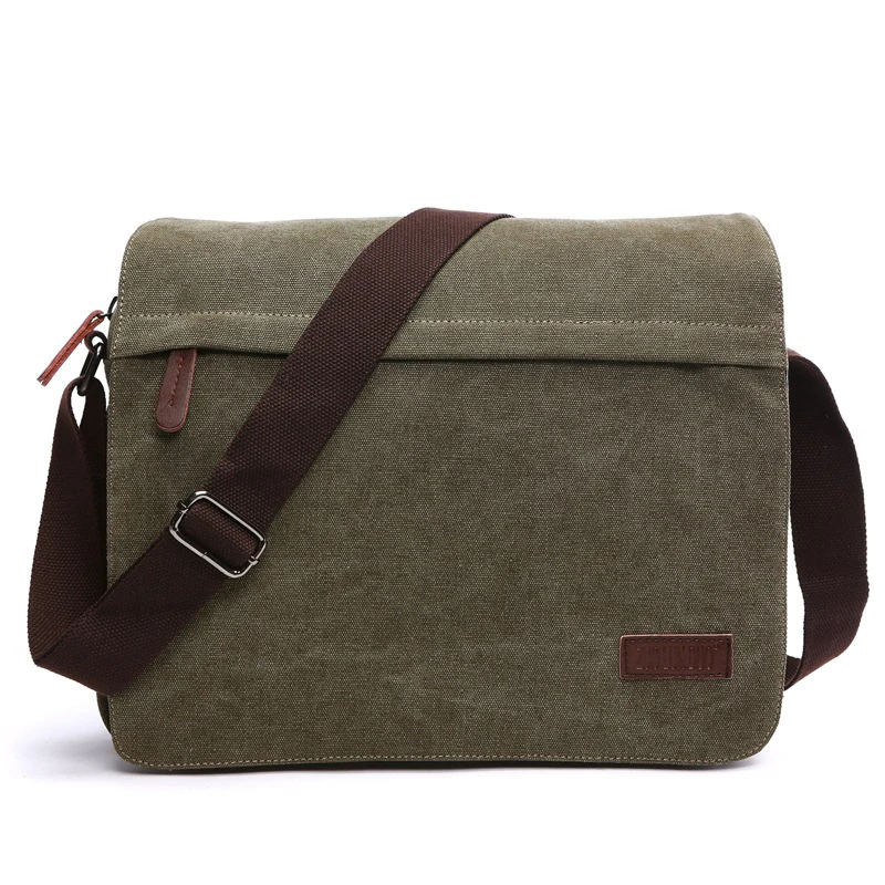 Retro Solid Canvas Shoulder Bag Fashion Buckle Casual Portable Korean Style Men Daily Messenger Satchel Pack