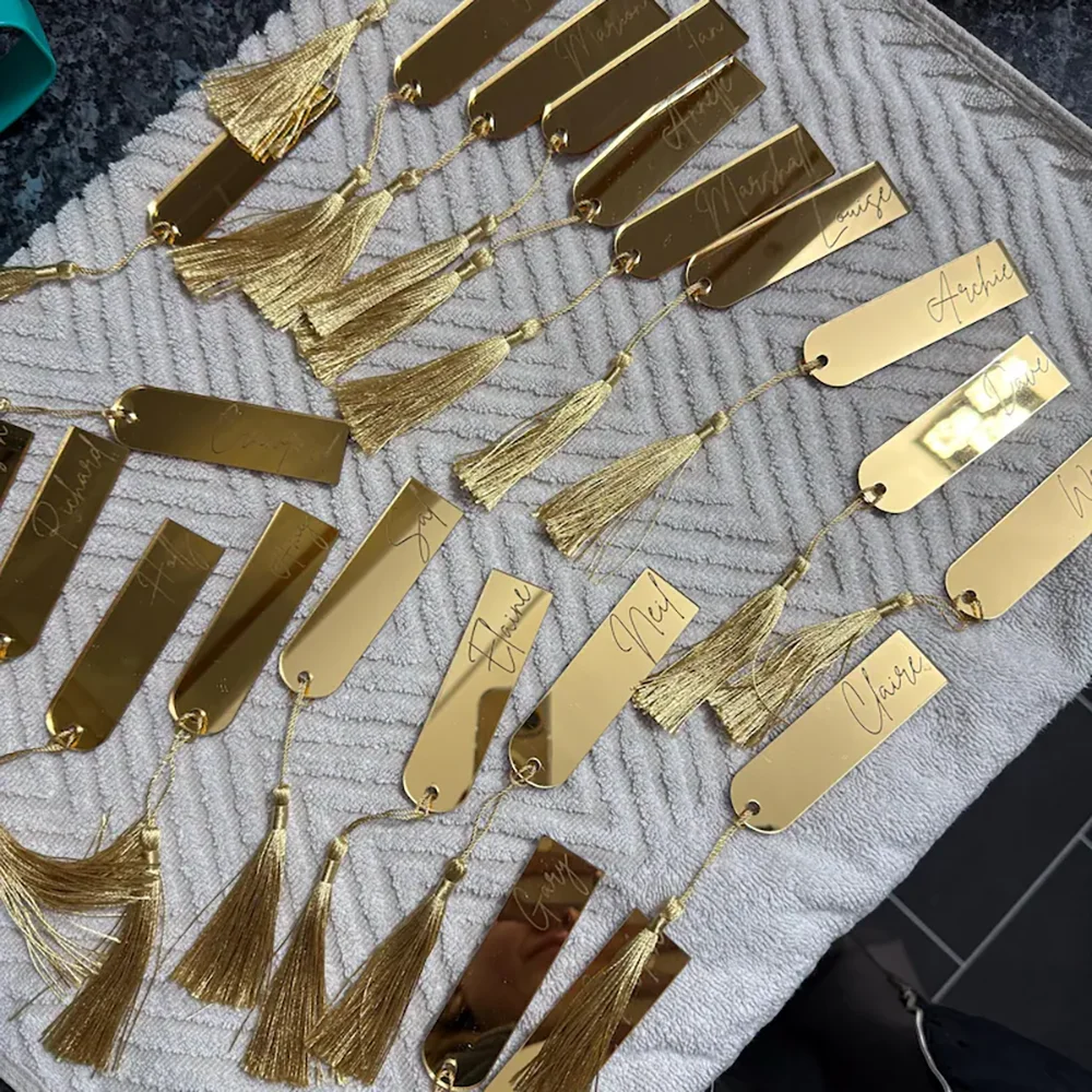 Custom Acrylic Name Place Cards Mirrored Place Card Wedding Bachelorette Party Gold Mirror Place Mats Engraved Tag Bridal Shower view 4
