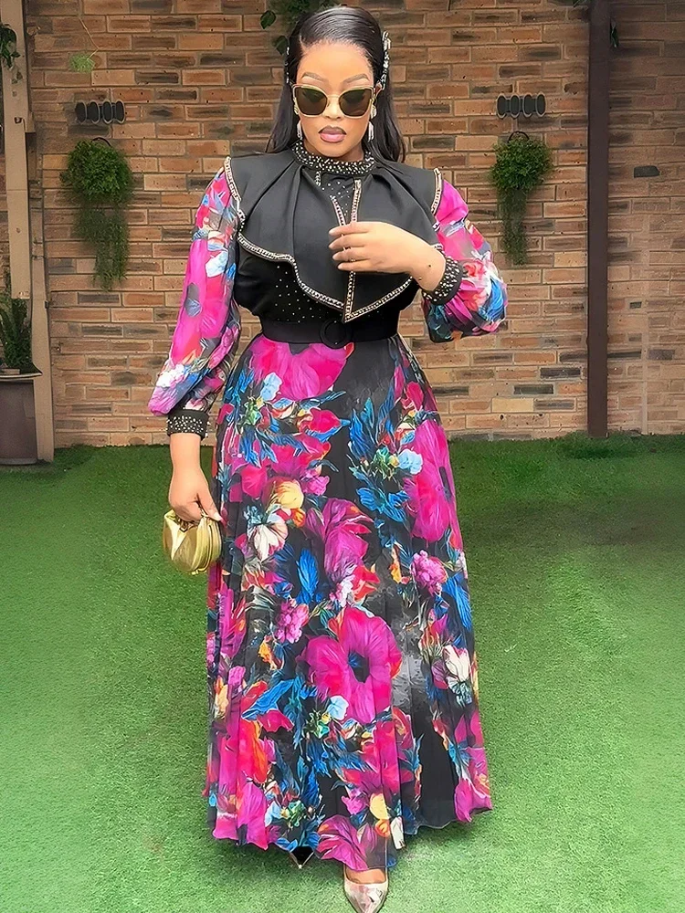 หรูหราชีฟองสุภาพสตรีชุดผู้หญิงงานแต่งงานชุดราตรีแอฟริกัน Dashiki ชุด 2025 แขนยาวชุดเสื้อคลุม