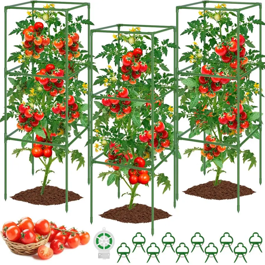 

Набор квадратных опор для томатов, подпорные клетки-решетки для растений, 50 штук, 17x17 дюймов, сверхпрочные стальные опоры-башни для растений, для огурцов