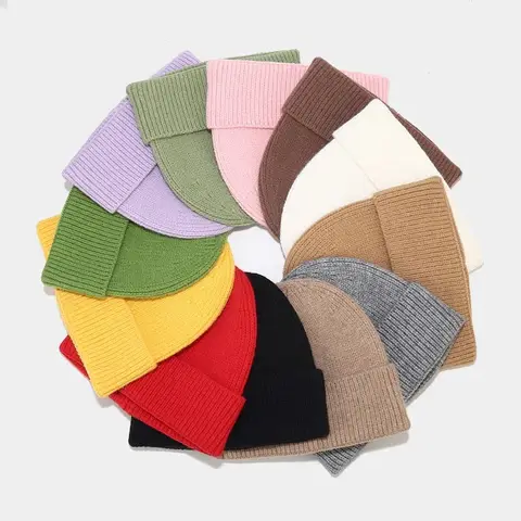 1 st unisex höstvinter varm mössa, enfärgade stretchstickade virkade mössor, lämplig för dagligt bruk, utomhusbruk 8 best sales virkad mössa - №2