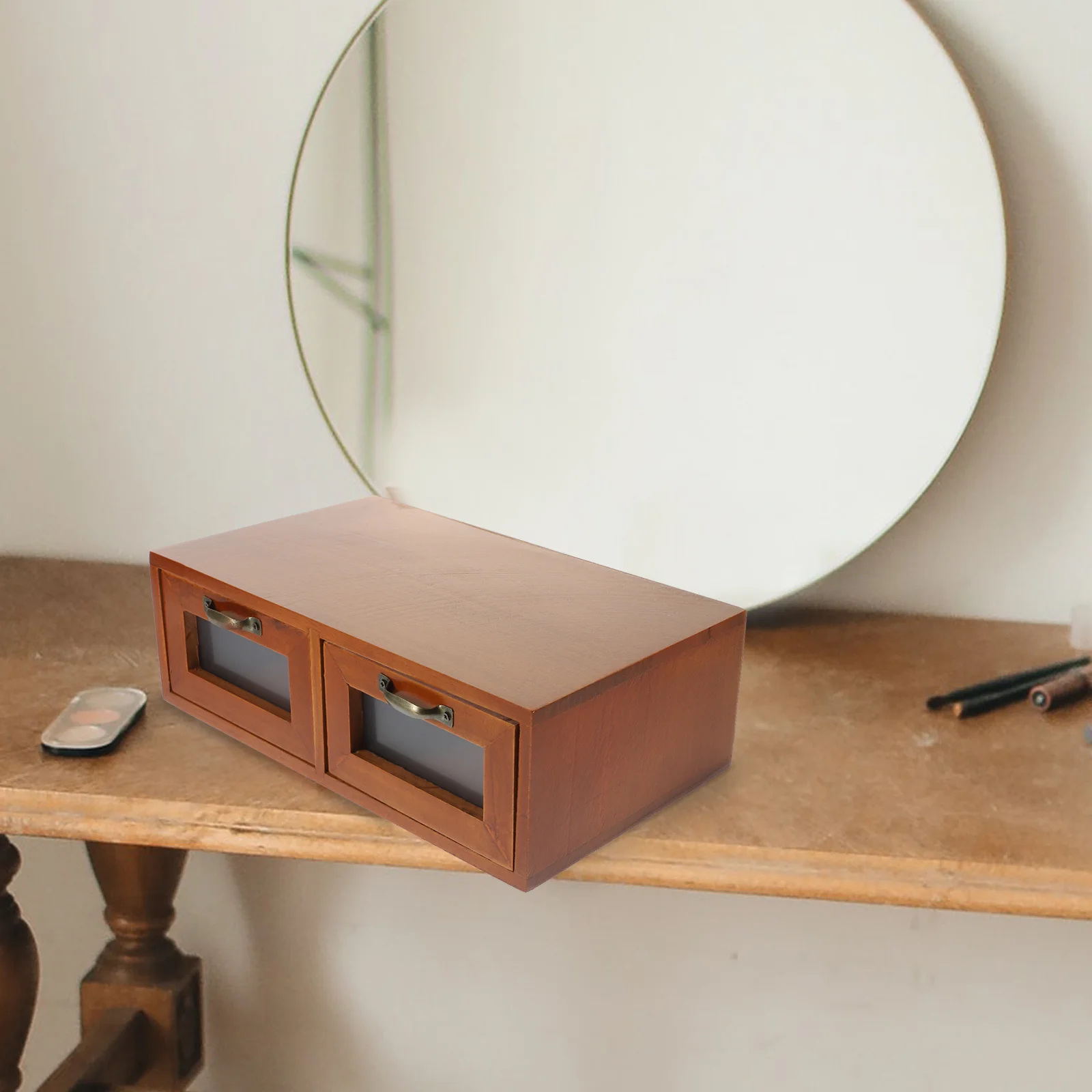 

Wooden Desk Organizer With Drawers Rustic Vintage Style Desktop Storage Box For Home Office Bathroom Bedroom Tabletop Organizer