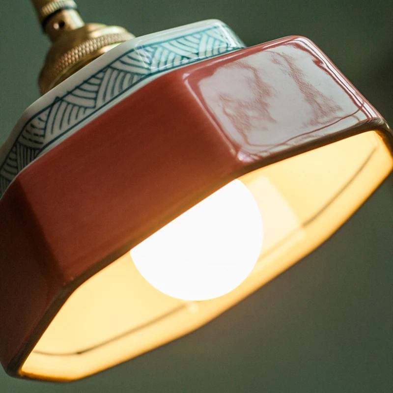 IWHD Vintage LED Pendant Light Freehand Painting Ceramic Copper Pendant Lamp Hanglamp For Home