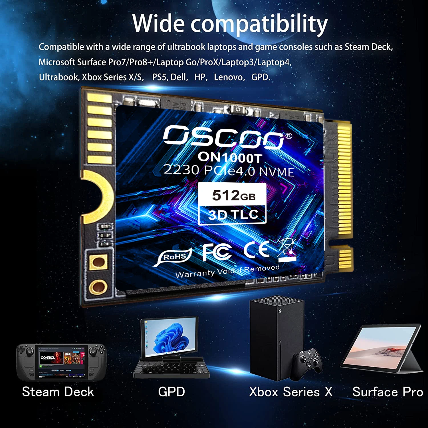 OSCOO 1TB 512GB M.2 SSD 2230 NVMe PCIe Gen 4x4 SSD do Microsoft Surface ProX powierzchni laptopa 3 Steam Deck