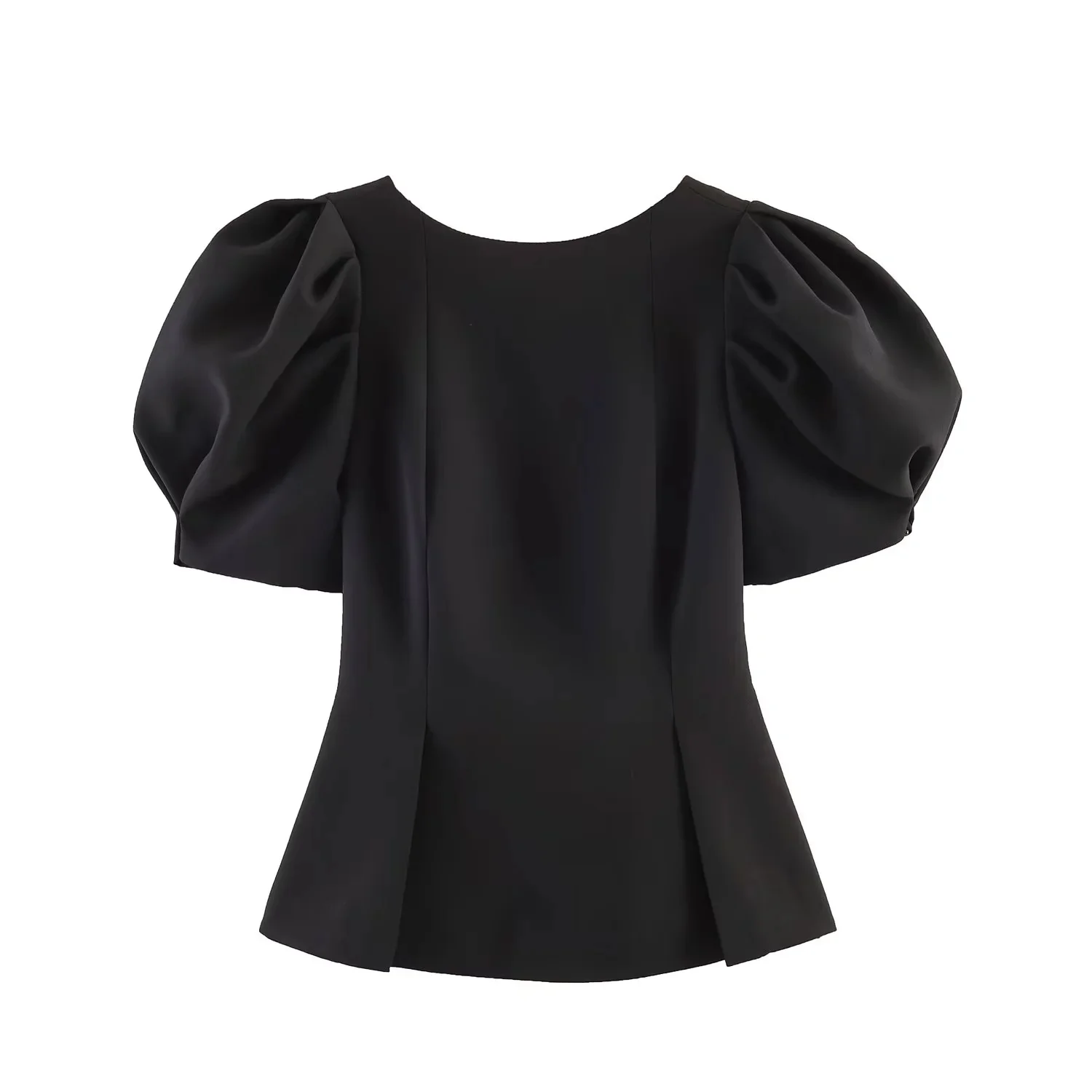 BSAY 2026 Sommer Damen Polka Dot Peplum-Top mit Puffärmeln und Rundhalsausschnitt – Elegante, schmal geschnittene Freizeitbluse für den Alltag – Detail 5