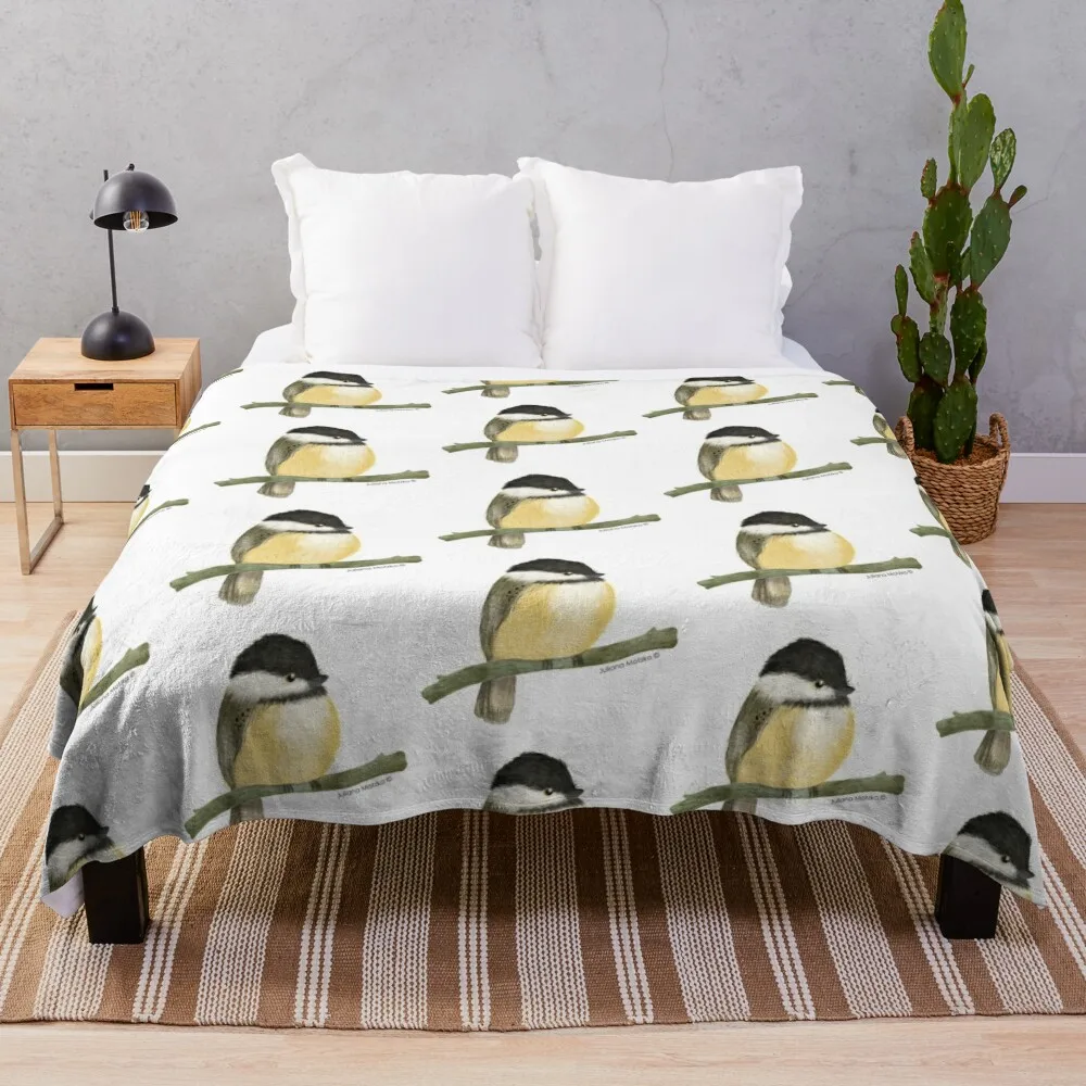 

Black capped chickadee bird Throw Blanket Retros Winter beds wednesday Cute Plaid Blankets