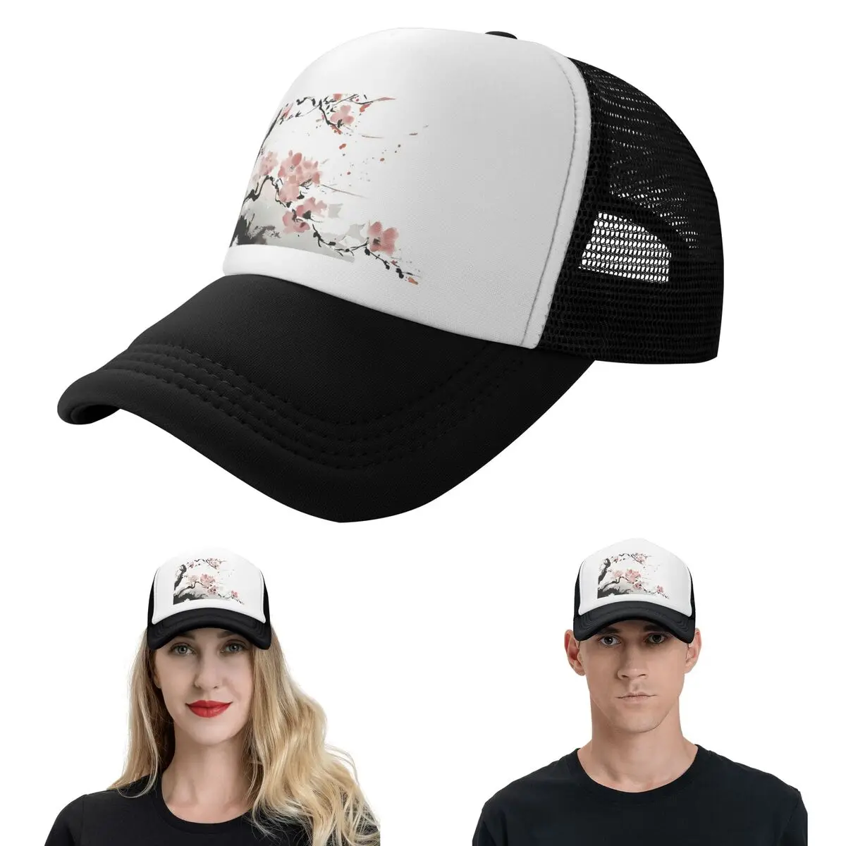 Japanese Sakura Floral Cherry Blossom Branch (11) Cap Casual Mesh Baseball Caps Adjustable Hat Hip Hop Summer