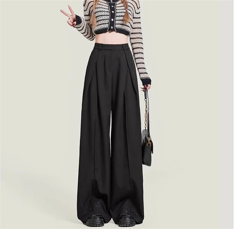 Damen Grau Baggy Anzüge Hosen Vintage Y2k Hosen Harajuku Ästhetische Büro Damen Hohe Taille Hose Mode 2000er Jahre Kleidung 2024 – Detail 7