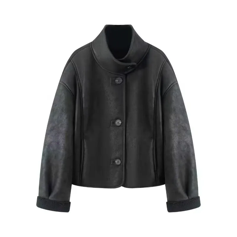CharmChant Women's shearling jacket Zip Leather Jackets fashion Winter 2025 Sheepskin Coat Female New in Coats warm Outerwears