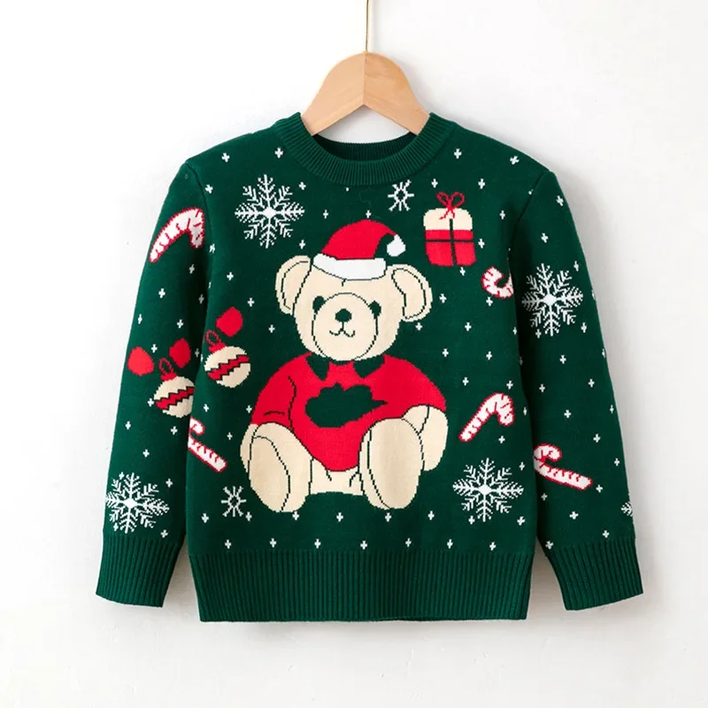 Свитер Children\'s Pullover Sweater 2023 Autumn Winter Boys Cartoon Bear Knitwear Kids Long Sleeved Warm Tops Baby Girl Clothes