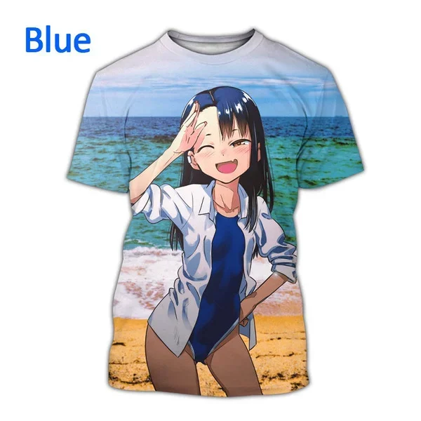 男性と女性のための半袖ラウンドネックTシャツ,3Dアニメプリントのファッショナブルな夏のTシャツ