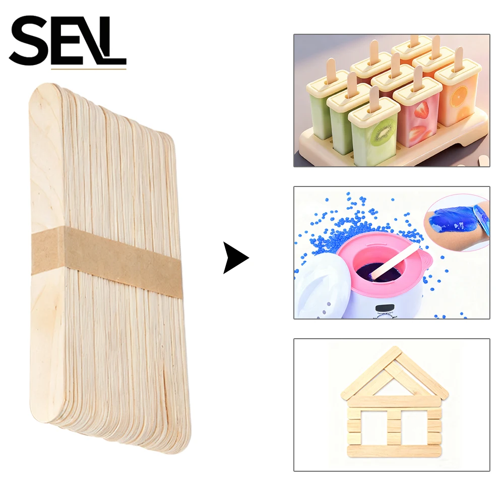 

50-100pcs DIY Ice Cream Popsicle Sticks Hand Crafts Wooden Wax Applicators for Creative Crafts Cake Tools Art Ice Cream Lolly
