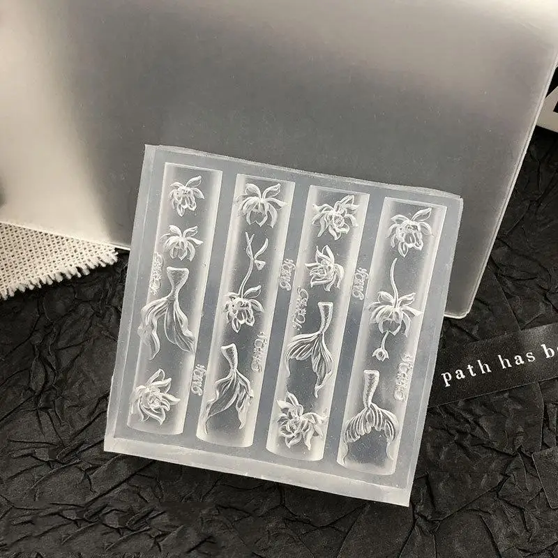 3D Silicone Nail Mold Ocean Fishtail Flower Lotus Nail Art DIY Design Parts Stamping Plate Manicure Extension Tools Supplies