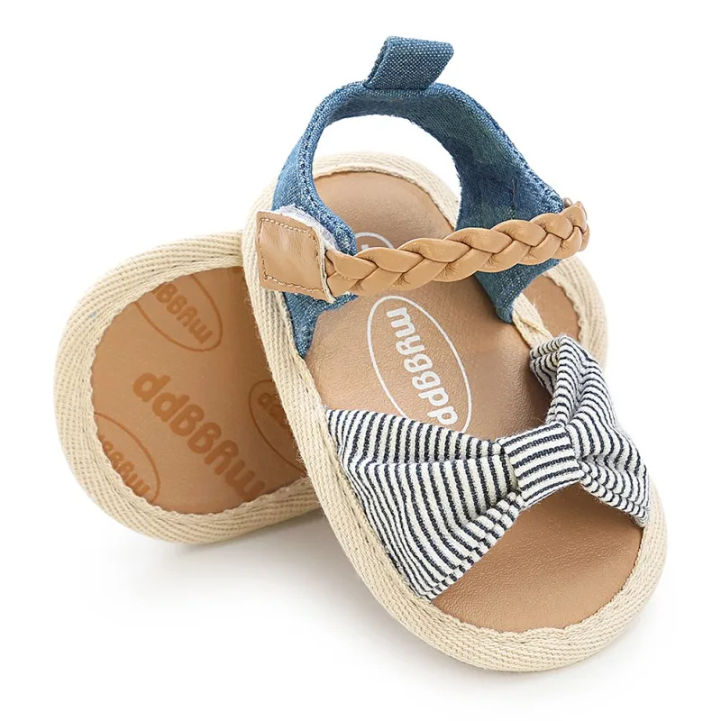 Summer Fashion Baby Girls Canvas Bow-knot Sandals Kids Beach Shoes Girls Walking Shoes First Walkers