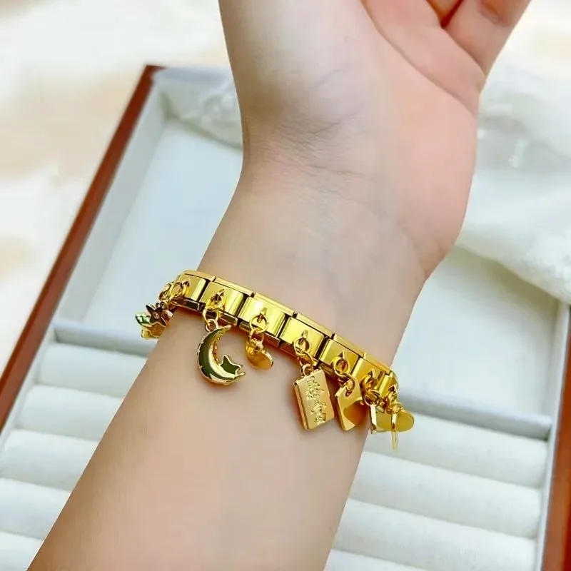 2025 Fashion Shining Love Star Moon Elastic Charm Italian Links Fit 9mm Modular Bracelet Making Women DIY Jewelry Bulk