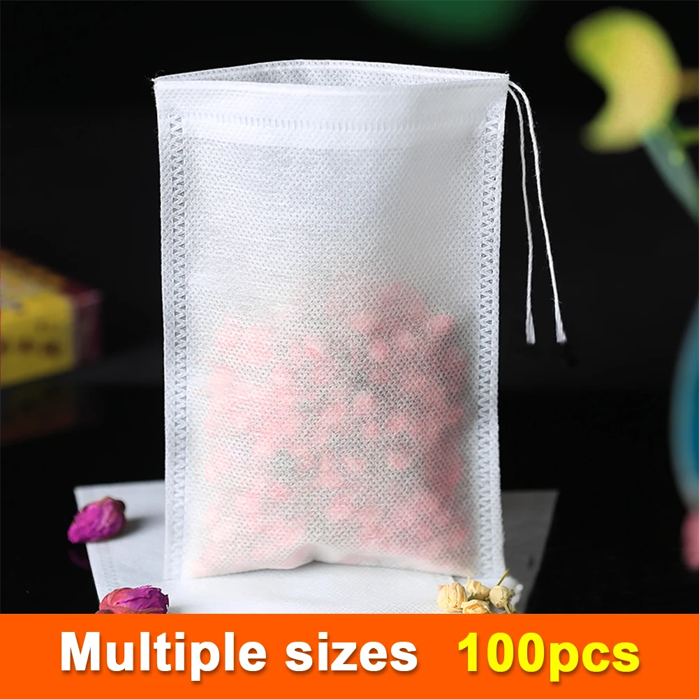 Food Grade 100Pcs Empty Non-woven Coffee Tea Bags Infuser Herb Loose Spice Filters Fabric Teabags Heat Seal With String Pepper