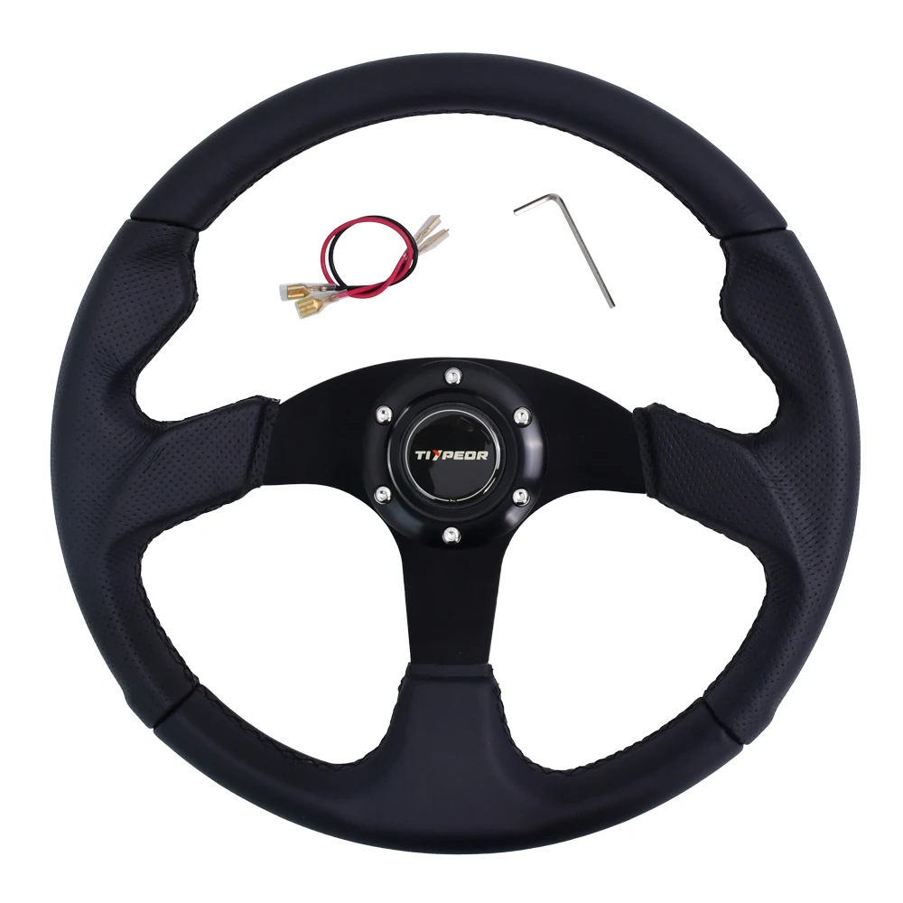 

TIYPEOR 14" D-Shape Racing Steering Wheel Universal Car Sport Microfiber Leather Deep Dish Drift Wheel Stitching & Horn Kit