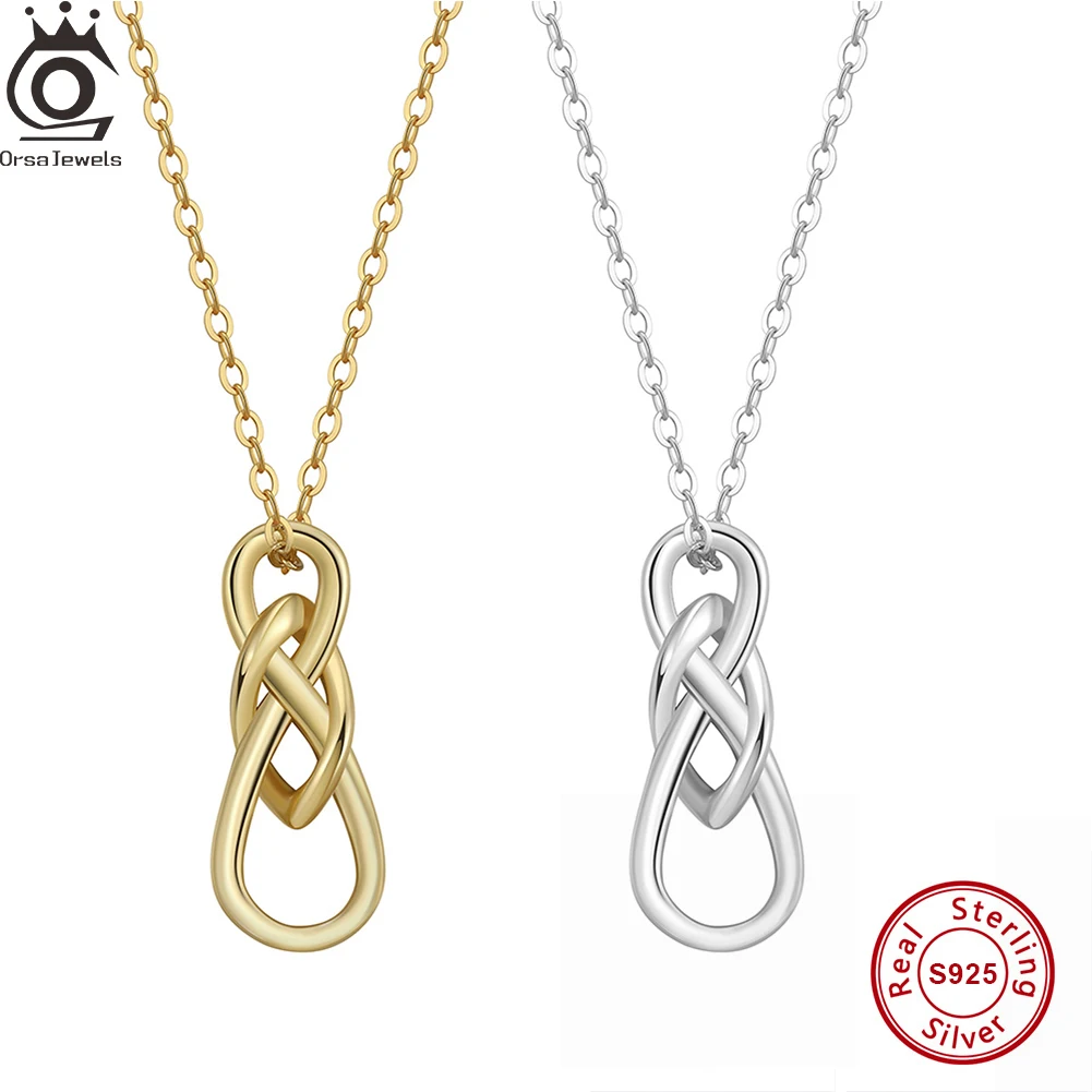 

ORSA JEWELS Simple High Quality Female 925 Sterling Silver Knot Pendant Necklace Fashion Stackable Chain For Women Fine Jewelry