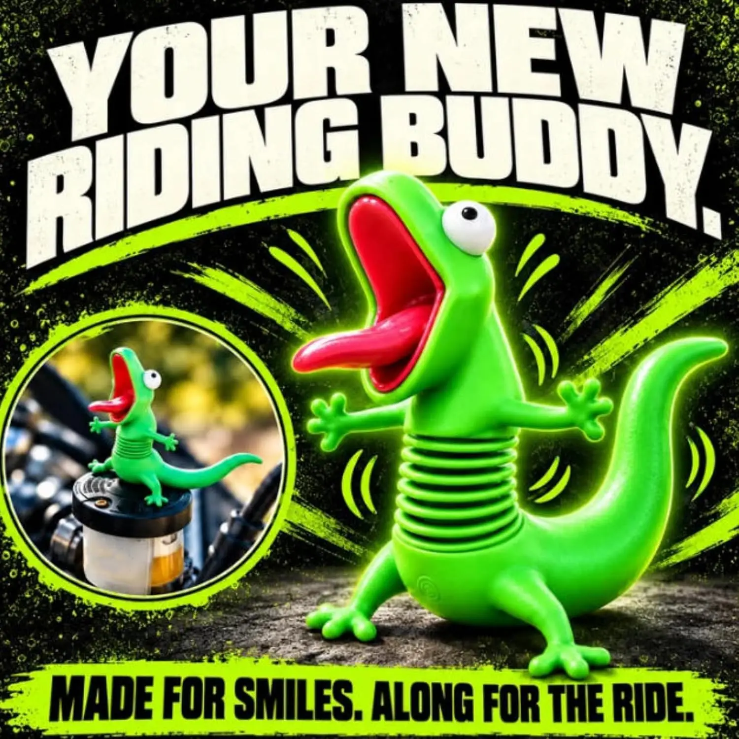 Funny Gecko Figurine Wobbly Riding Buddy Car And Motorcycle Decorations