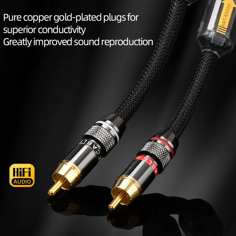 HiFi RCA Audio Cable High-end 6N OFC Pure Copper Gold Plated Plug for Amplifier Subwoofer HiFi 2RCA Male to Male Cable