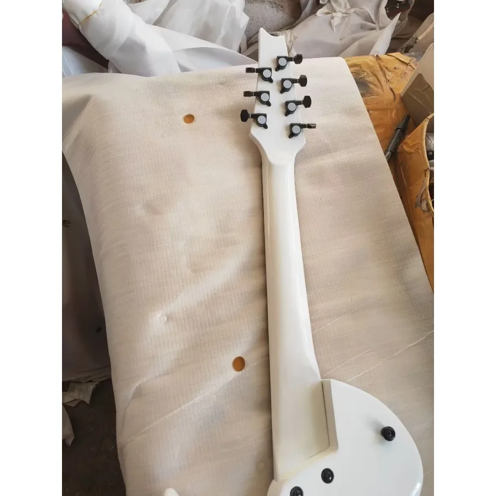 Handmade 7-String Fanned Fret Electric Guitar White Body Humbucker Pickups Black Hardware High-Quality Craftsmanship