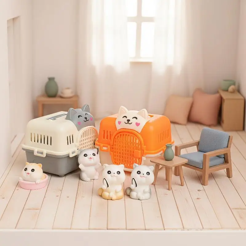 1/6Pcs Mini Dollhouse Pet House Realistic Mini Cat Cage With Door Mini Pet Habitat Doll Scene Decoration Accessories