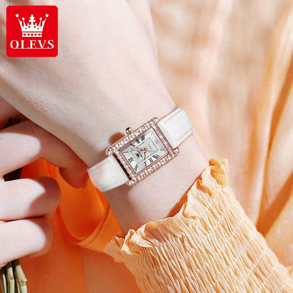 OLEVS-reloj de cuarzo para mujer, cronógrafo cuadrado con diamantes, 9935