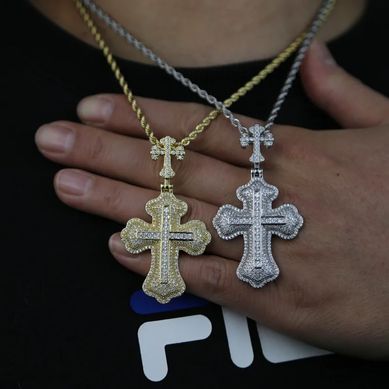 Double Cross Iced Out Pendants Necklaces with Long Link Chain For Men Women Bling Hip Hop Jewelry Free Shipping