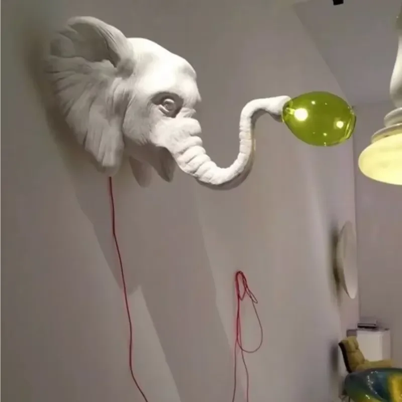 Modern fiberglass elephant-shaped sculpture wall lamp, elegant and stylish interior home decoration, LED lamp
