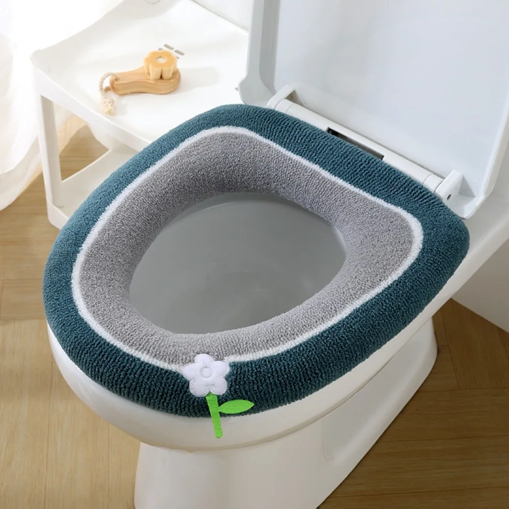 Removable Soft Toilet Seat Cover With Flip Lid Handle Universal Washable Flower WC Ring Mat Winter Warm Toilet Cover Cushion