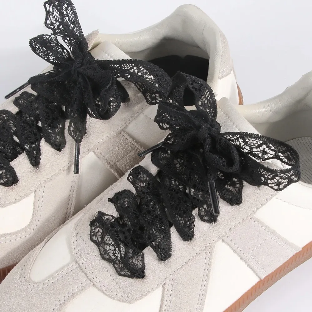 Black White Wide Hollow Out Lace Shoelaces DIY Silk Trim Decorative Replacement Sneaker Shoe Laces