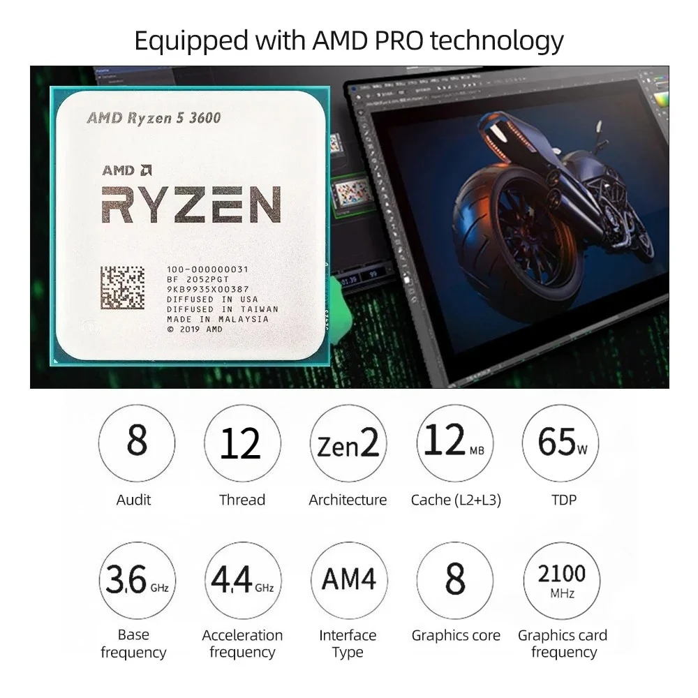 

2026 AMD Ryzen 5 3600 R5 3600 Six-Core Twelve-Thread 3.6 GHz CPU Processor 7NM 65W L3=32M 100-000000031 Socket AM4