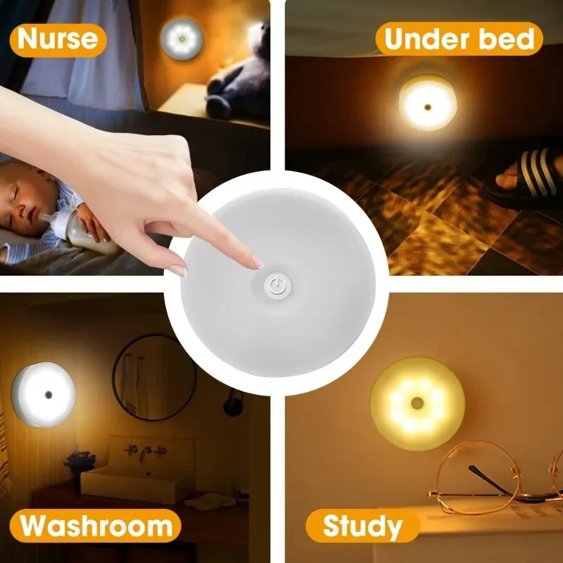 New 3 Modes LED Touch Night Lights Portable USB Rechargeable Magnetic Base Wall Light Bedroom Living Room Dimming Night Lamps