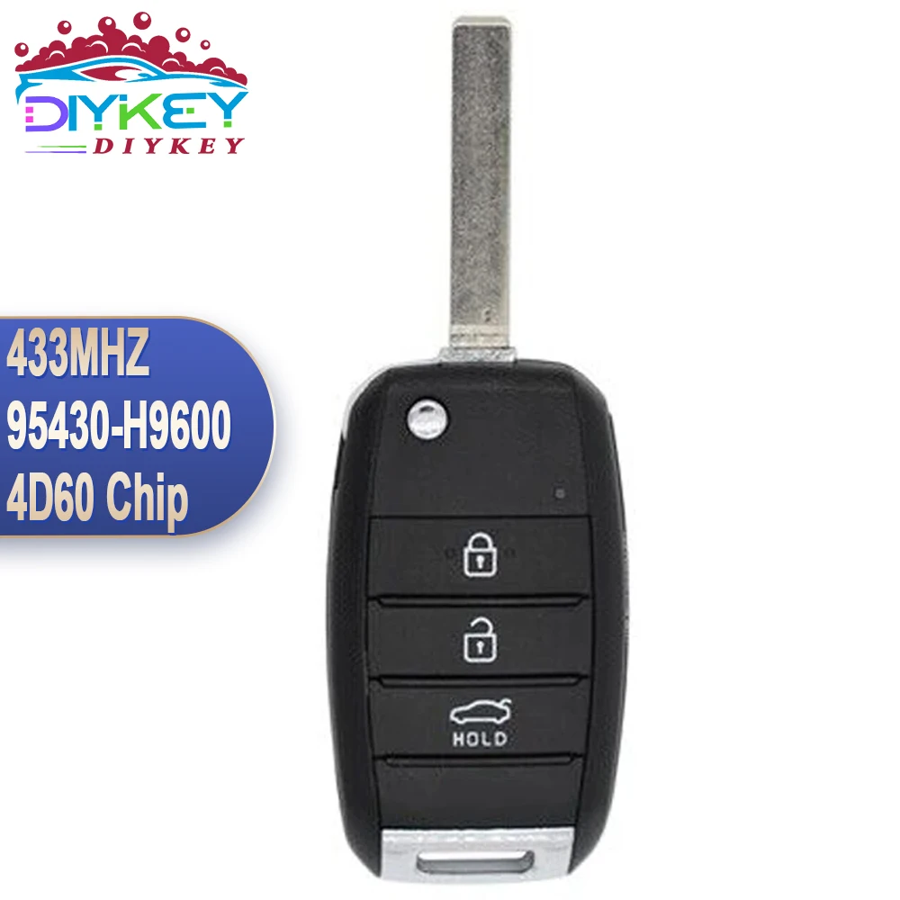 DIYKEY Upgraded For KIA Rio 2018 2019 P/N: 95430-H9600 Remote Control 4D60 Chip 433MHz Flip Car Key 3 Button Fob