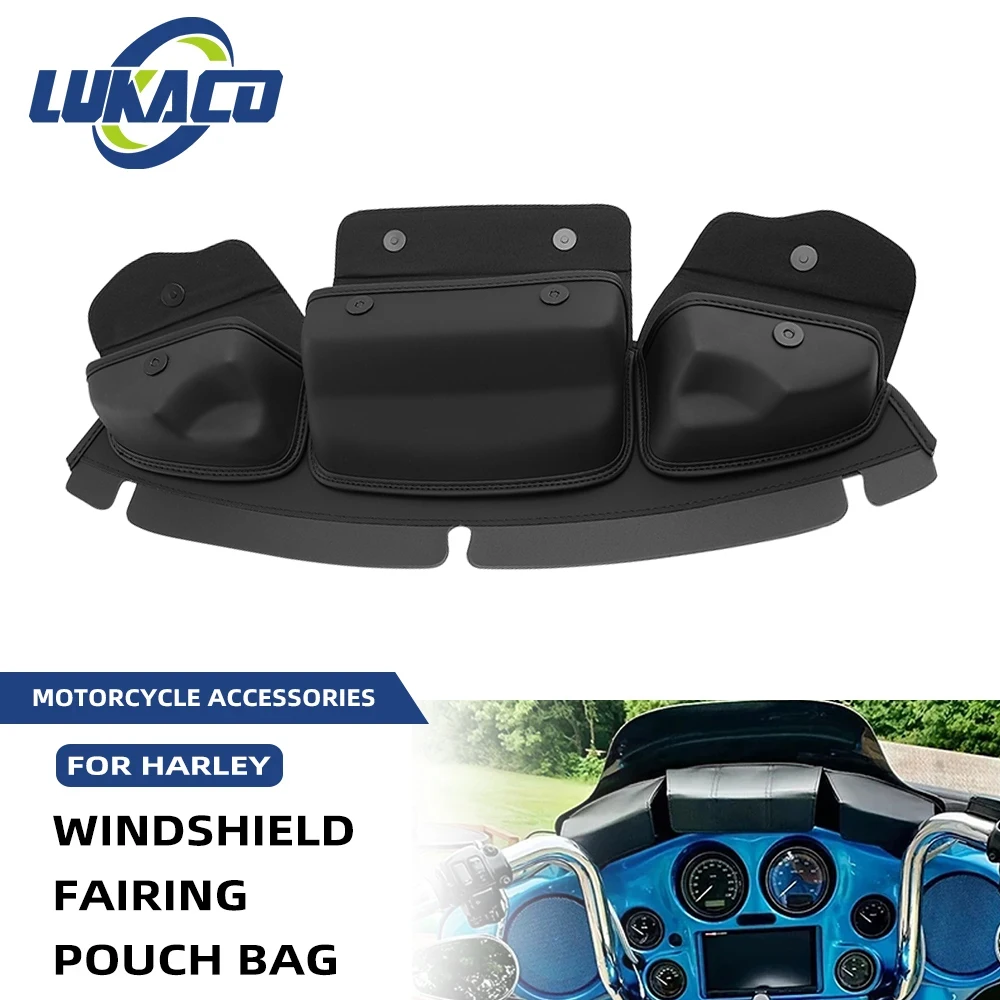 

Motorcycle Windshield Bag Tri Pouch 3 Pocket Batwing Fairing Bag For Harley Electra Street Glide Ultra Limited Tri Glide 14-up