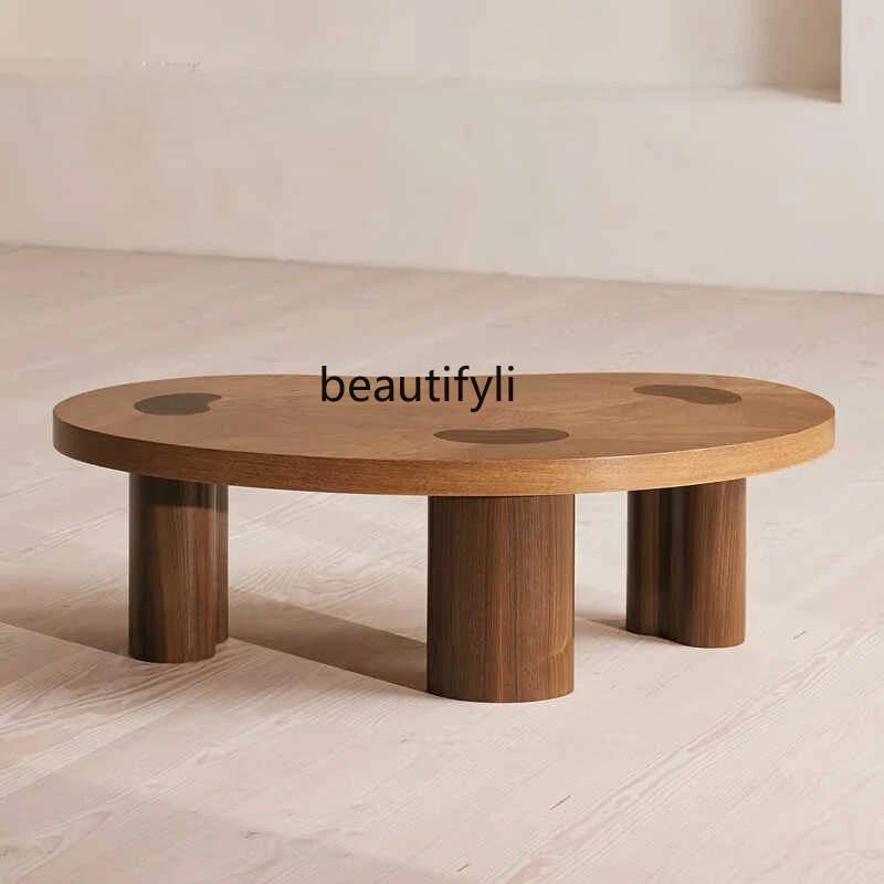 

French coffee table medieval retro oak solid wood special-shaped Italian minimalist small coffee table